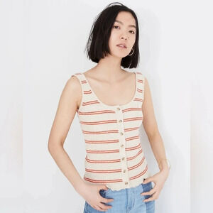 Madewell Kingston Button-Front Sweater Knit Tank in Stripe Size M Spring Beach